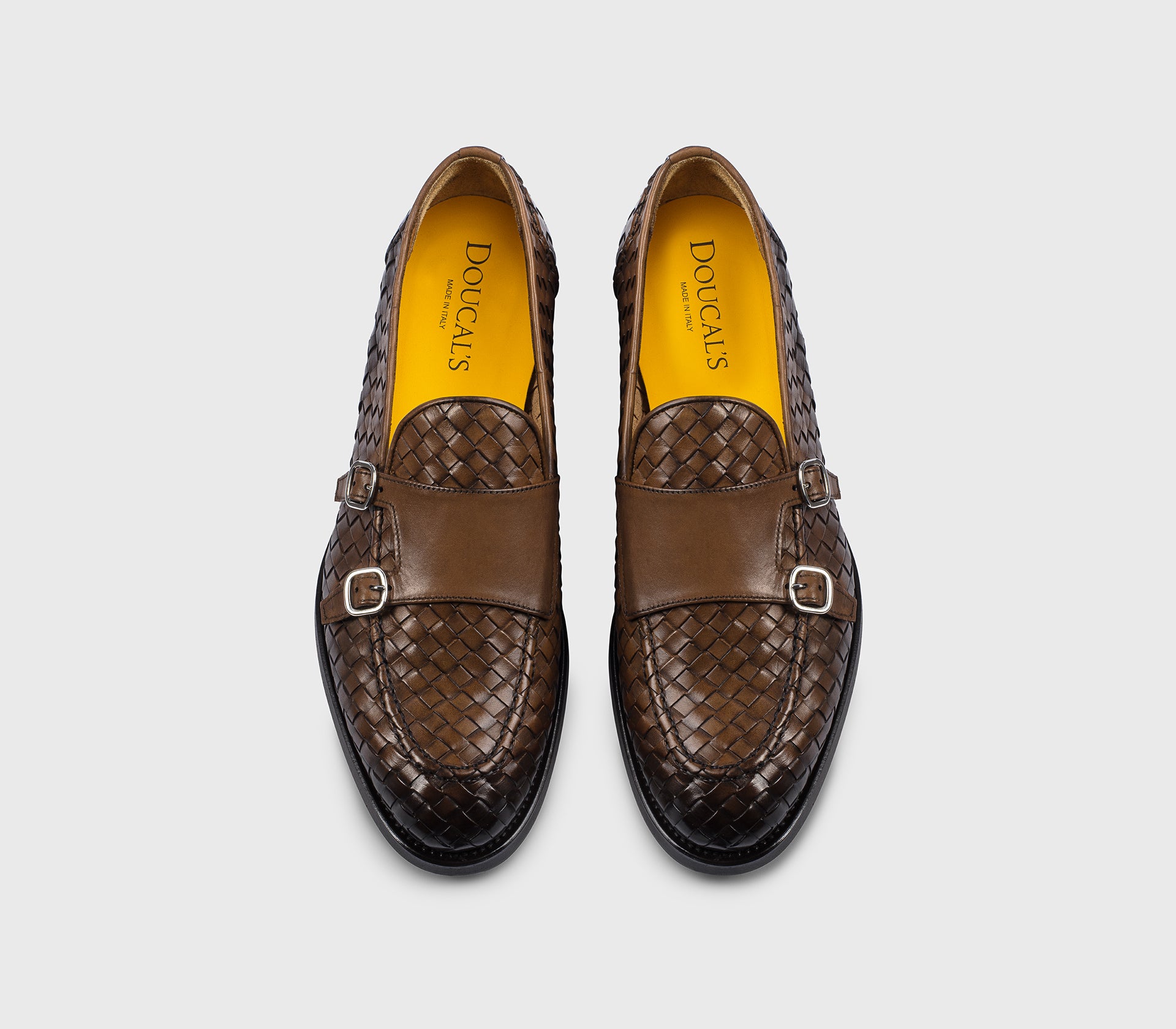 DU3412ORVNUY195TC00 - Mocassino doppia fibbia in pelle intrecciata cuoio