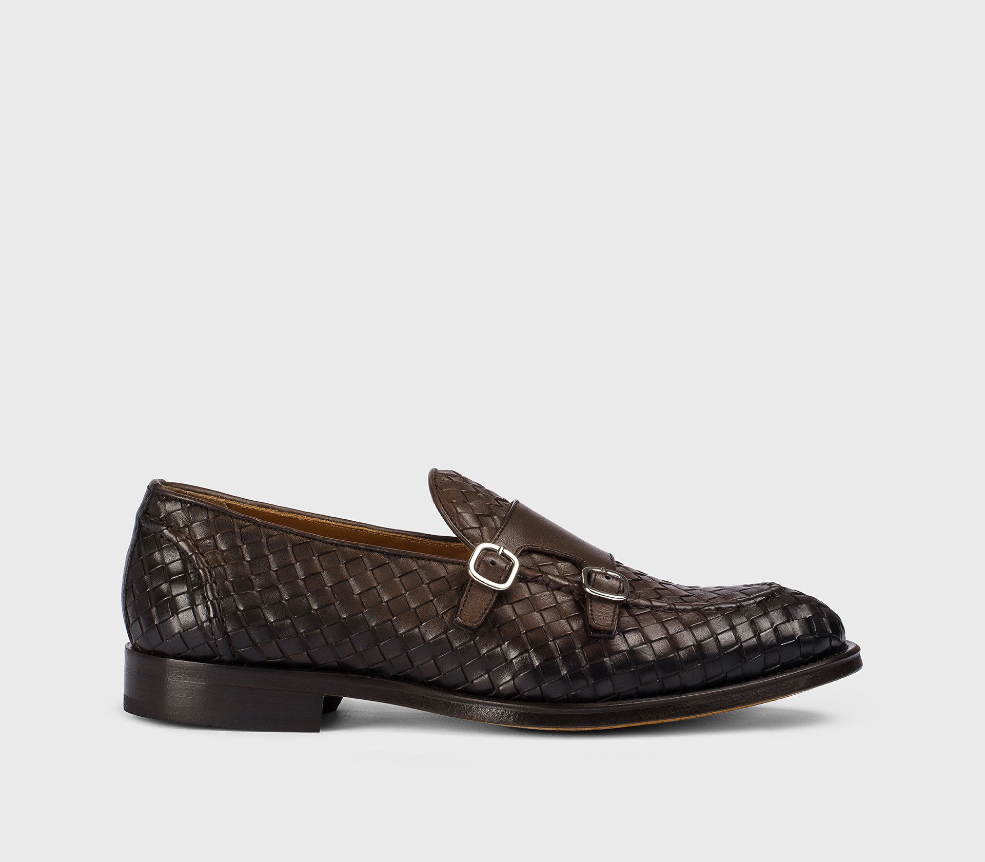 DU3412ORVNUY195TM00 - Mocassino doppia fibbia in pelle intrecciata testa di moro