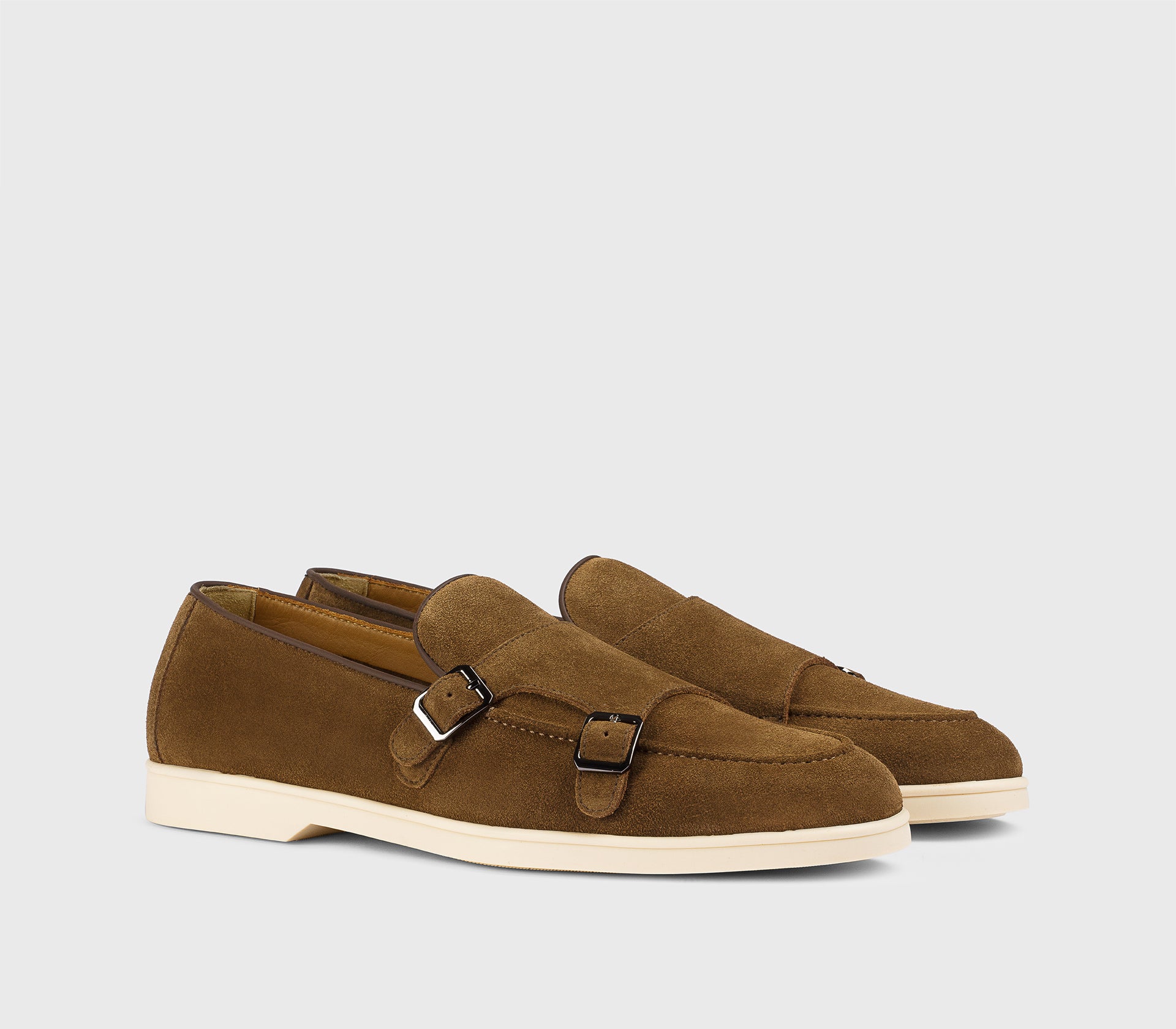 DU3414NWMAUY009GM01 - Mocassino doppia fibbia in suede marrone "snuff"