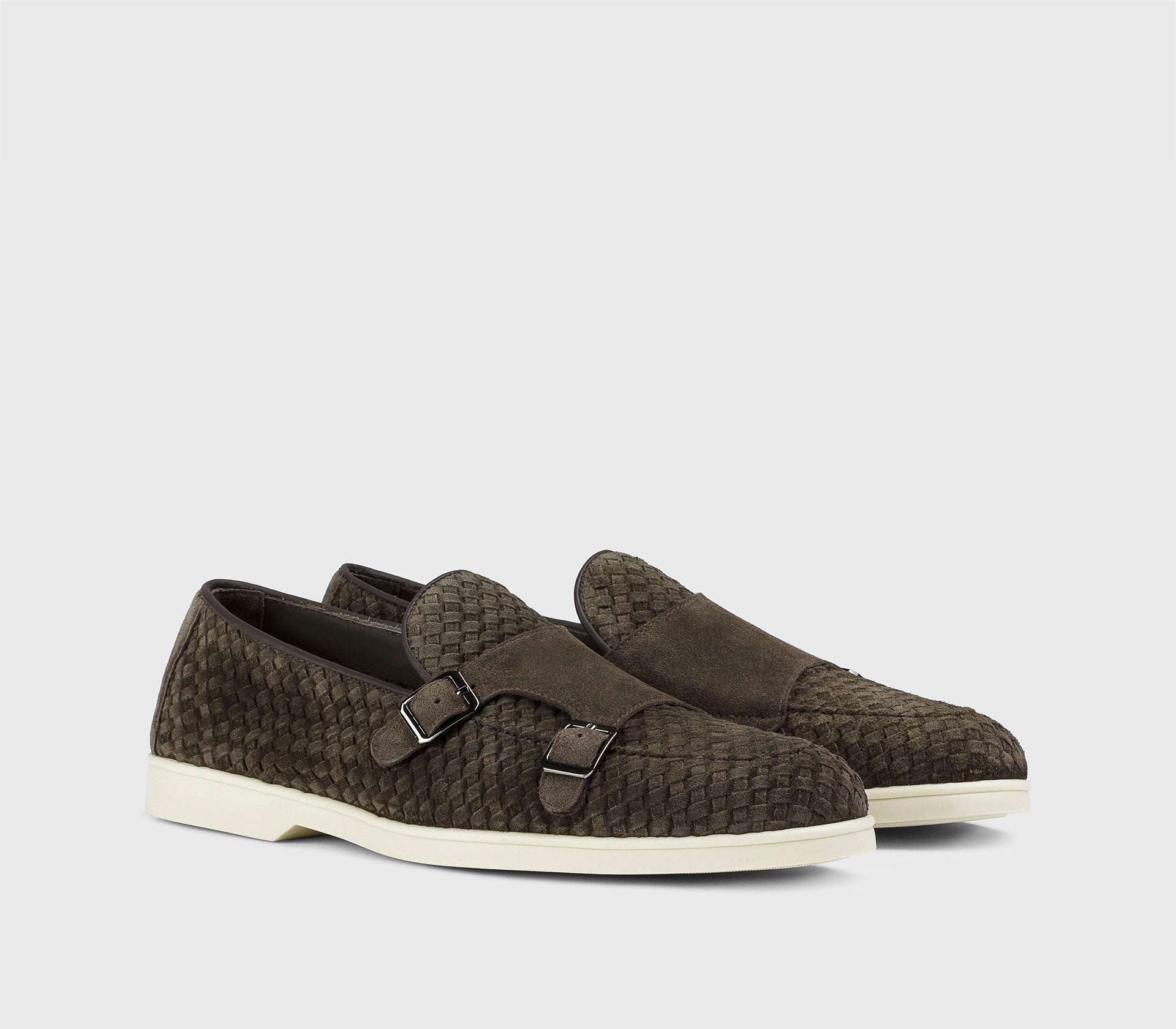 Mocassin tressé à double boucle en daim marron foncé