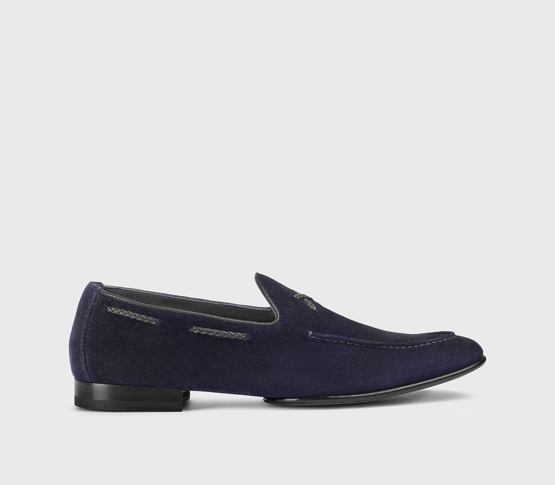 DU3521TAORUZ274NB22 - Mocassino in suede con infilature a treccia blu