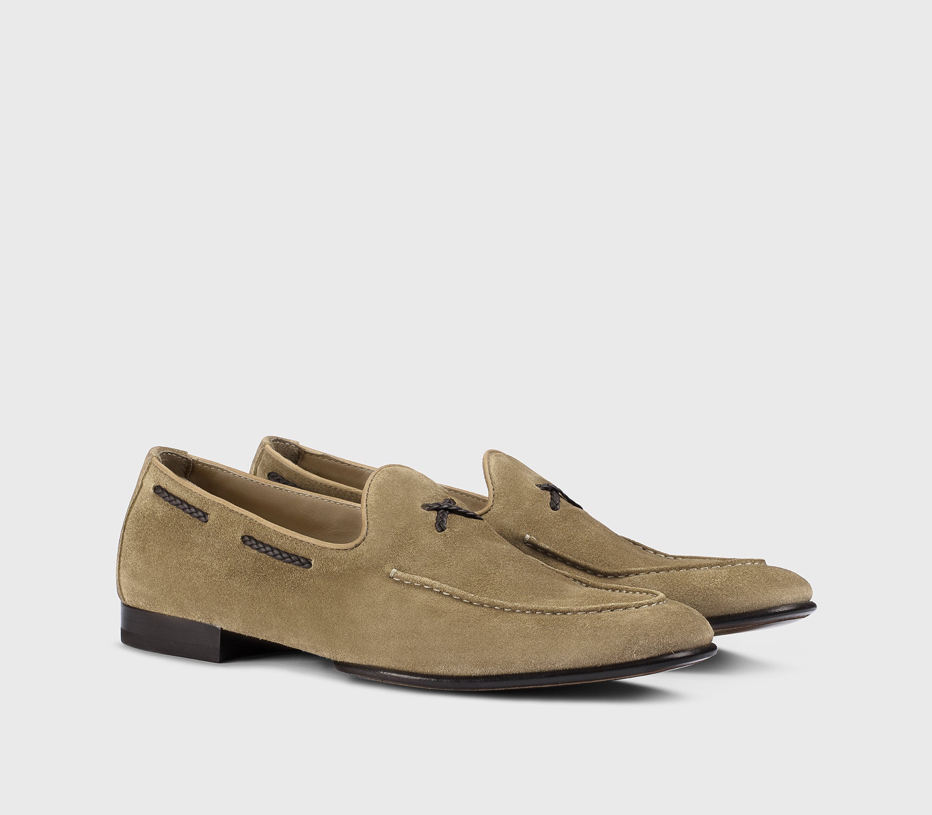 DU3521TAORUZ274TC52 - Mocassino in suede con infilature a treccia beige "sesamo"
