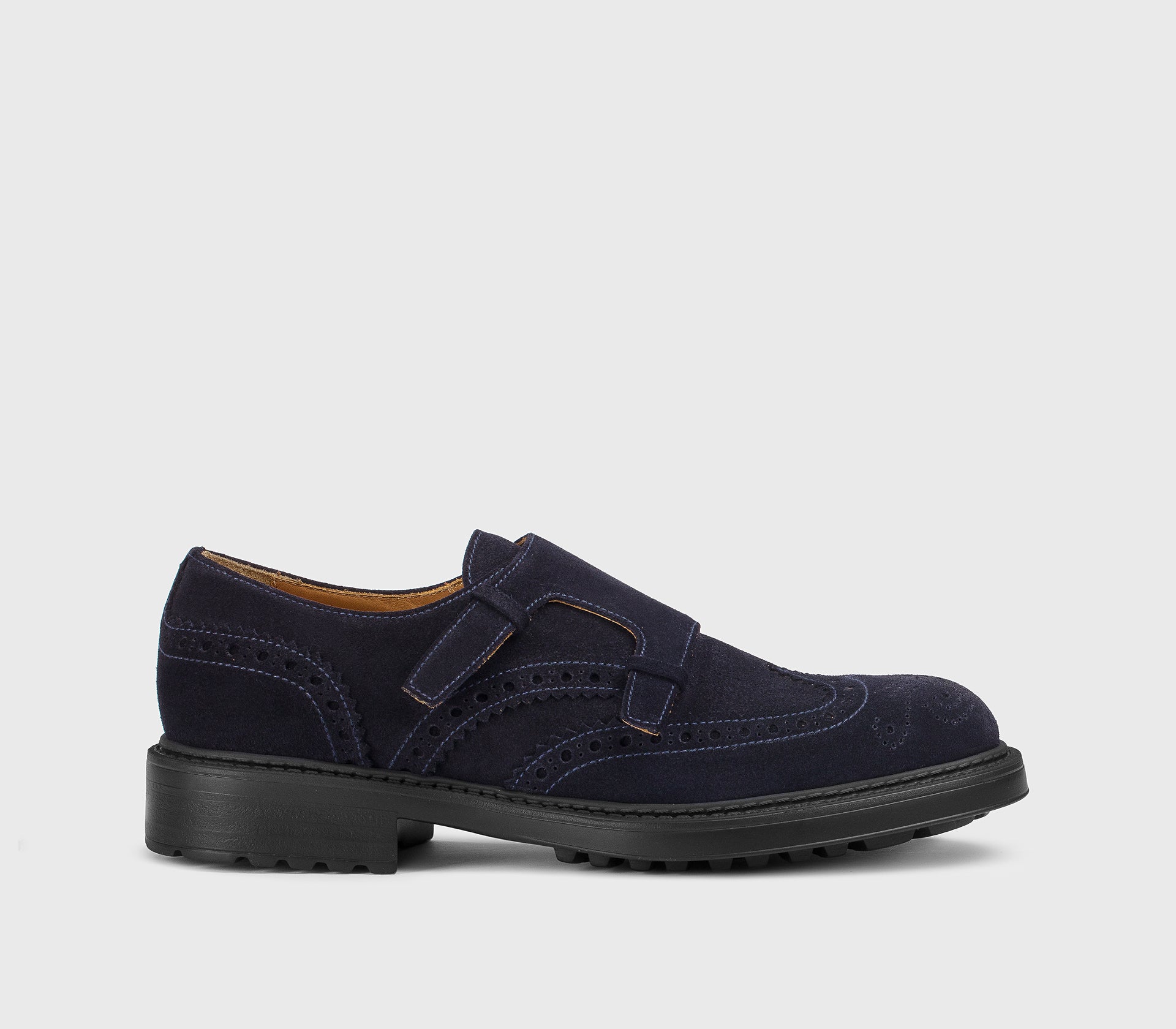 DU3567HENRUF009NB00 - Doppia fibbia con dettaglio "passante" in suede blu