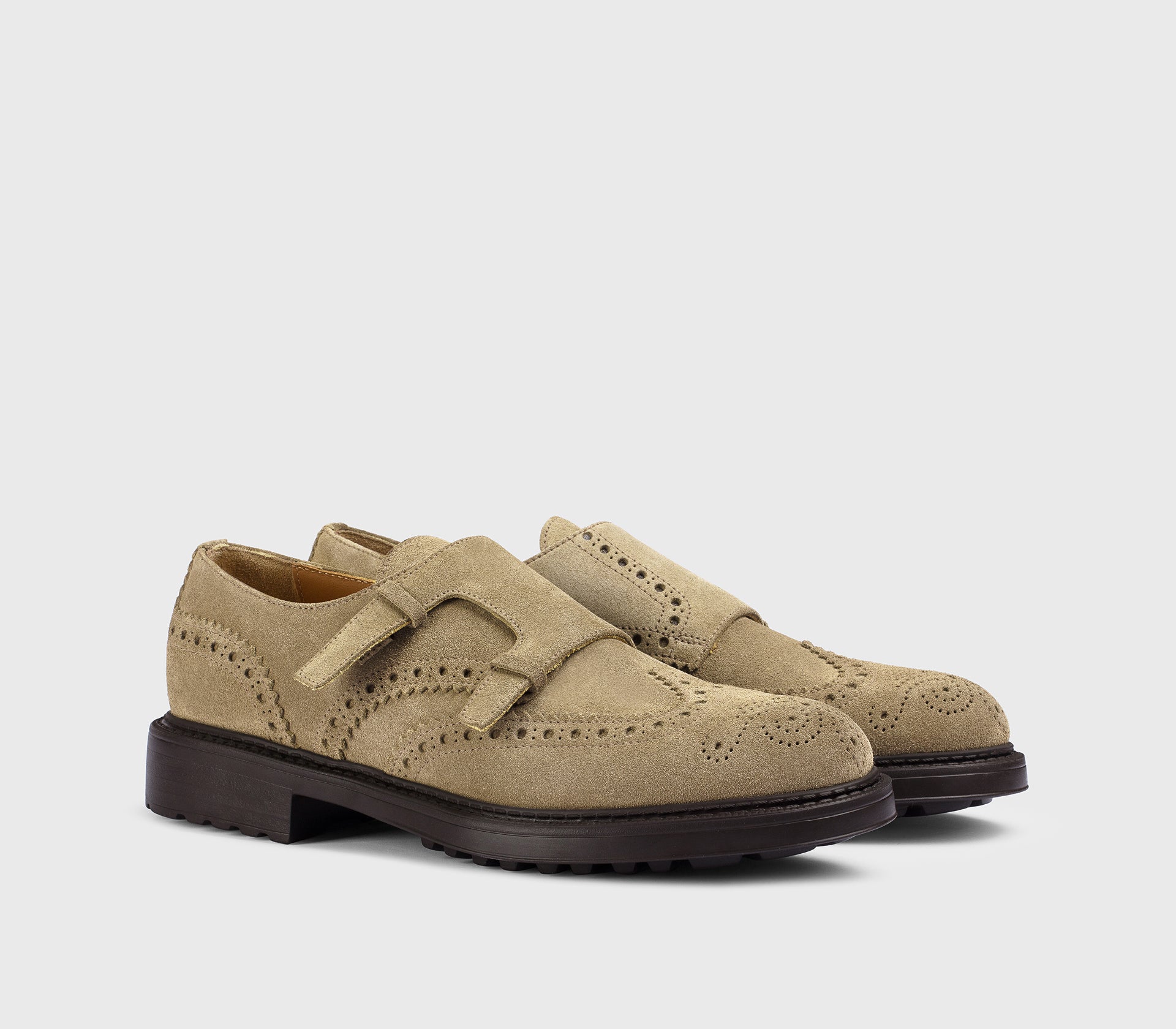 DU3567HENRUF009TM08 - Doppia fibbia con dettaglio "passante" in suede cacao